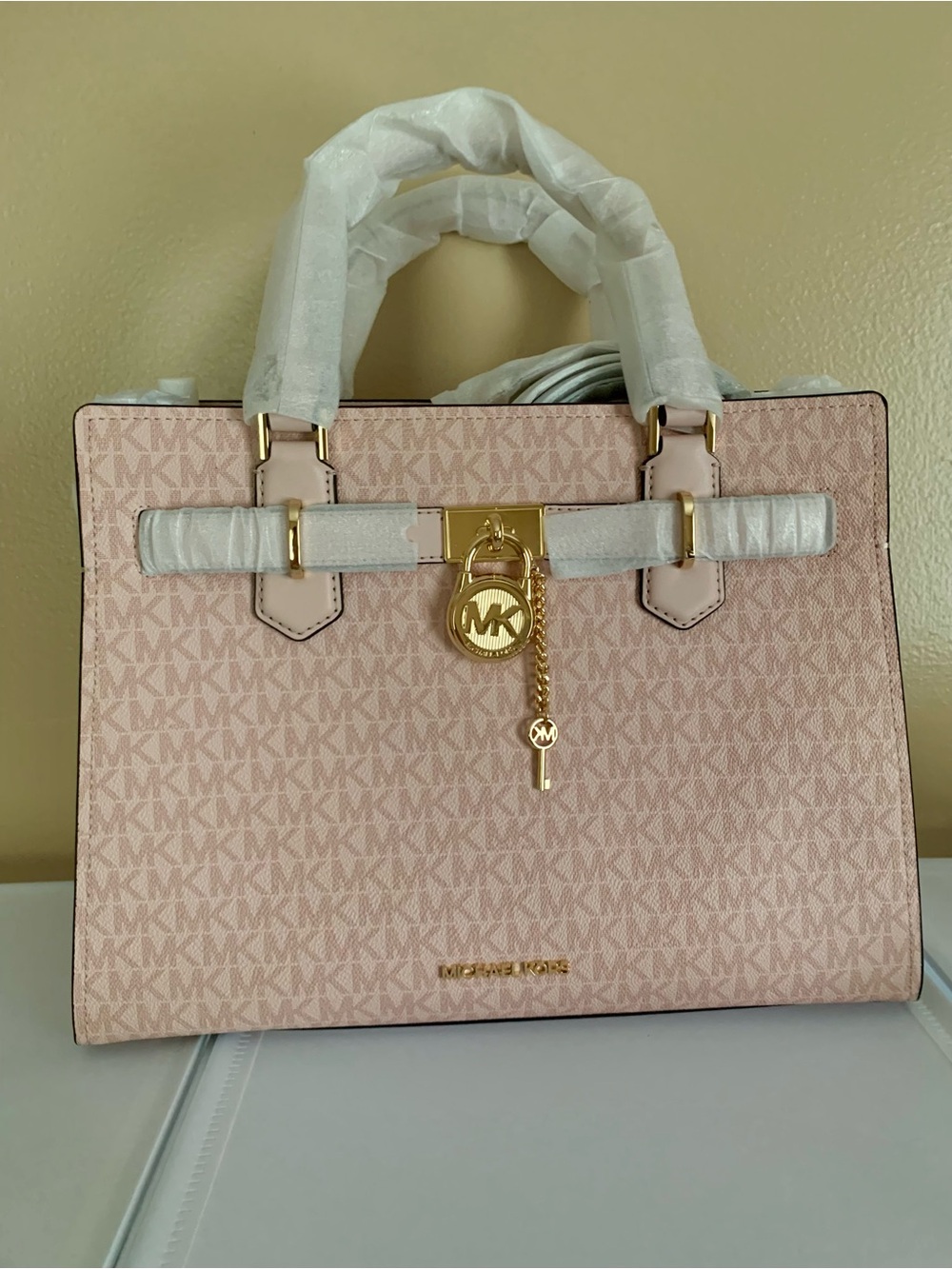 Michael Kors Blush Pink Signature Satchel with Gold Hardware